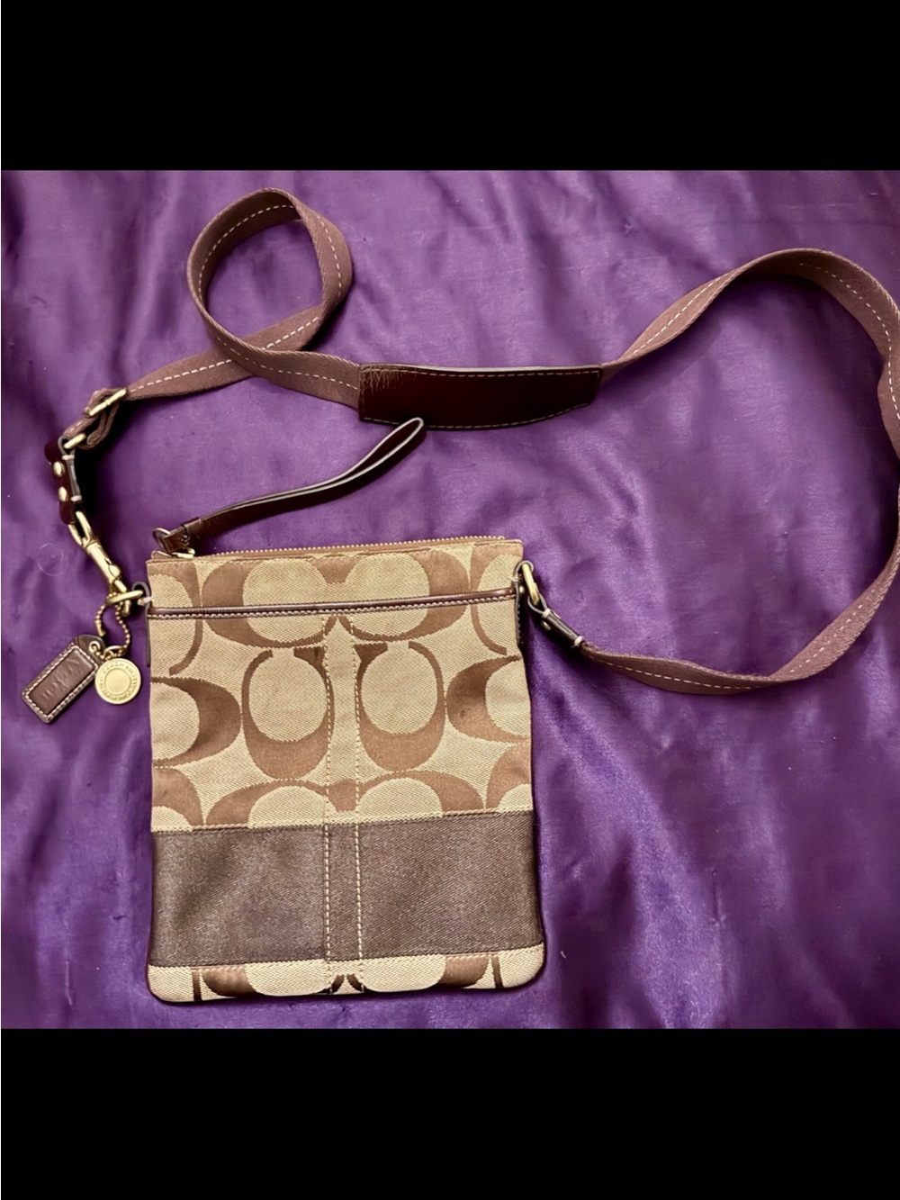 Vintage Y2K Coach Signature Canvas Brown Leather Crossbody Bag